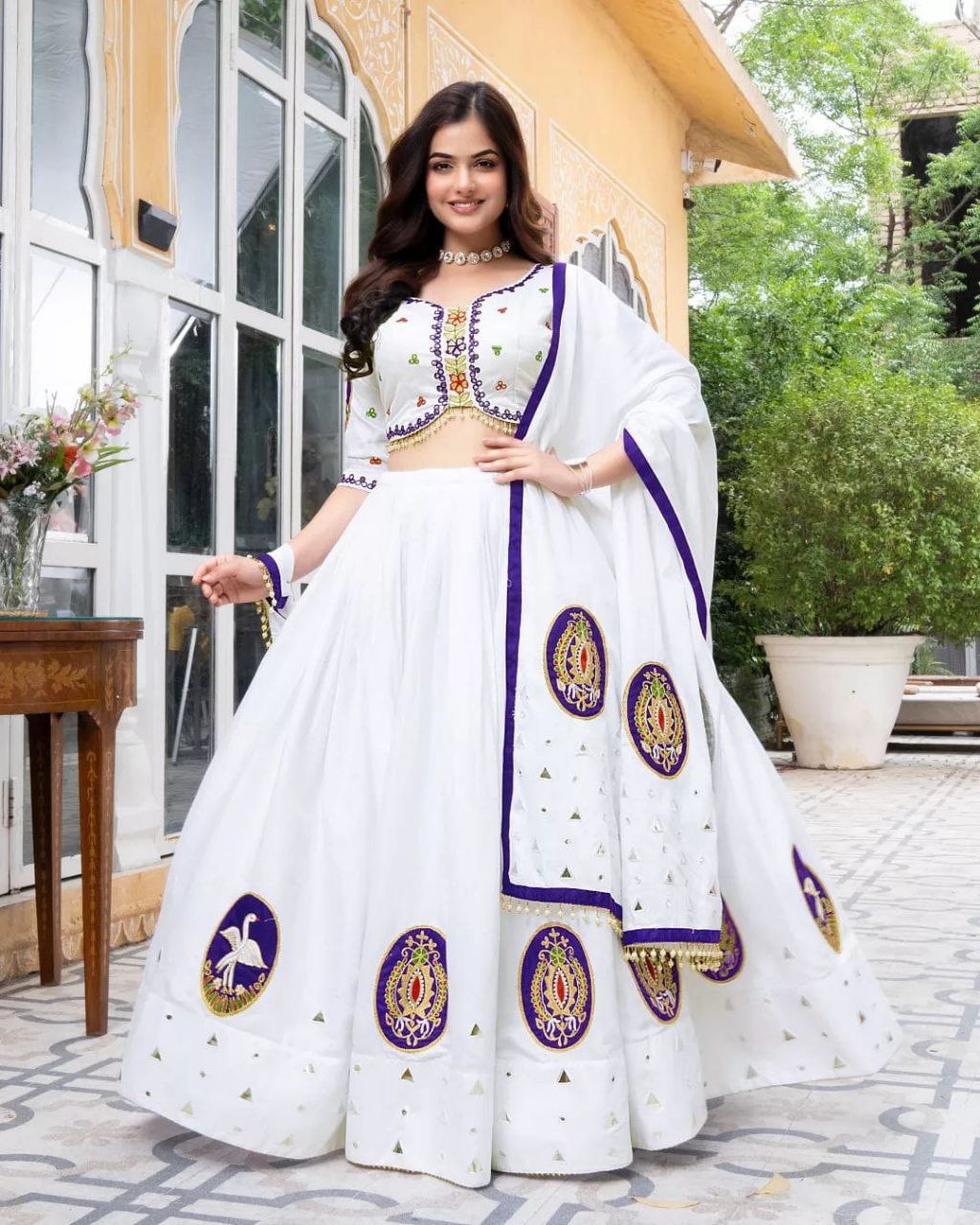 White Blossom Dynasty Heirloom Inspired Embroidered Patchwork Lehenga Choli