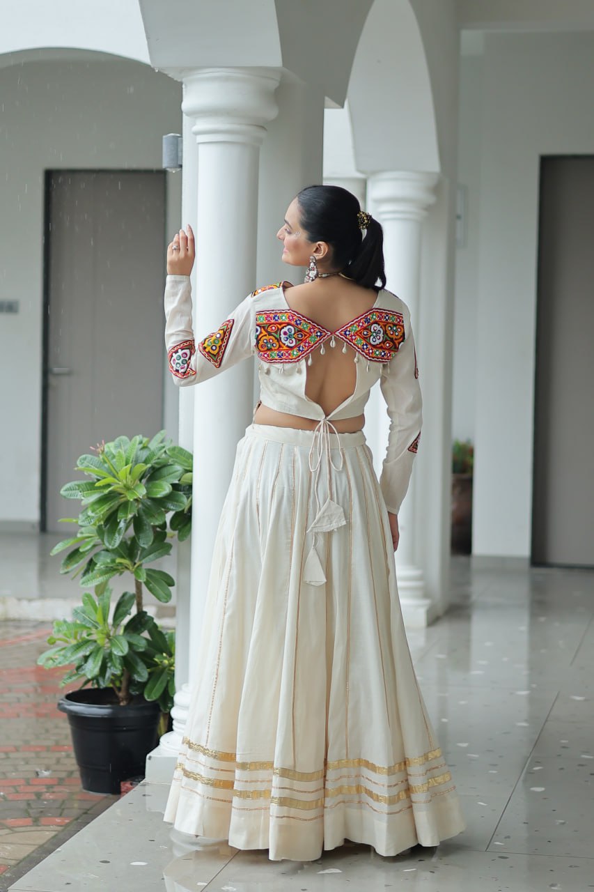 Ivory Rangat Kutchi Mirror Work Lehenga Set