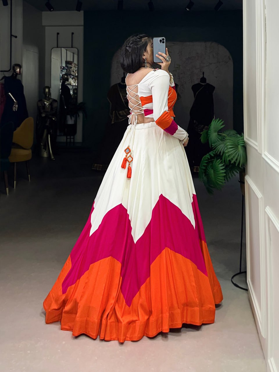 Kriti's Festive Twirl Multihue Magic in Modern Ethnic Lehenga Set