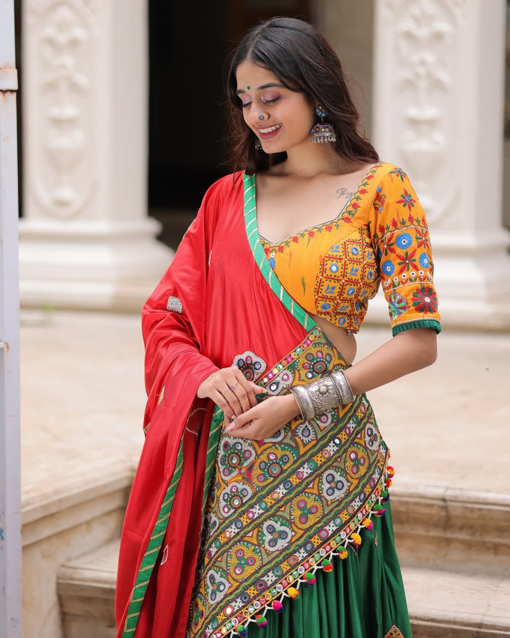 Meghna Traditional Lehenga Choli with Kutchi Embroidery & Mirror Work