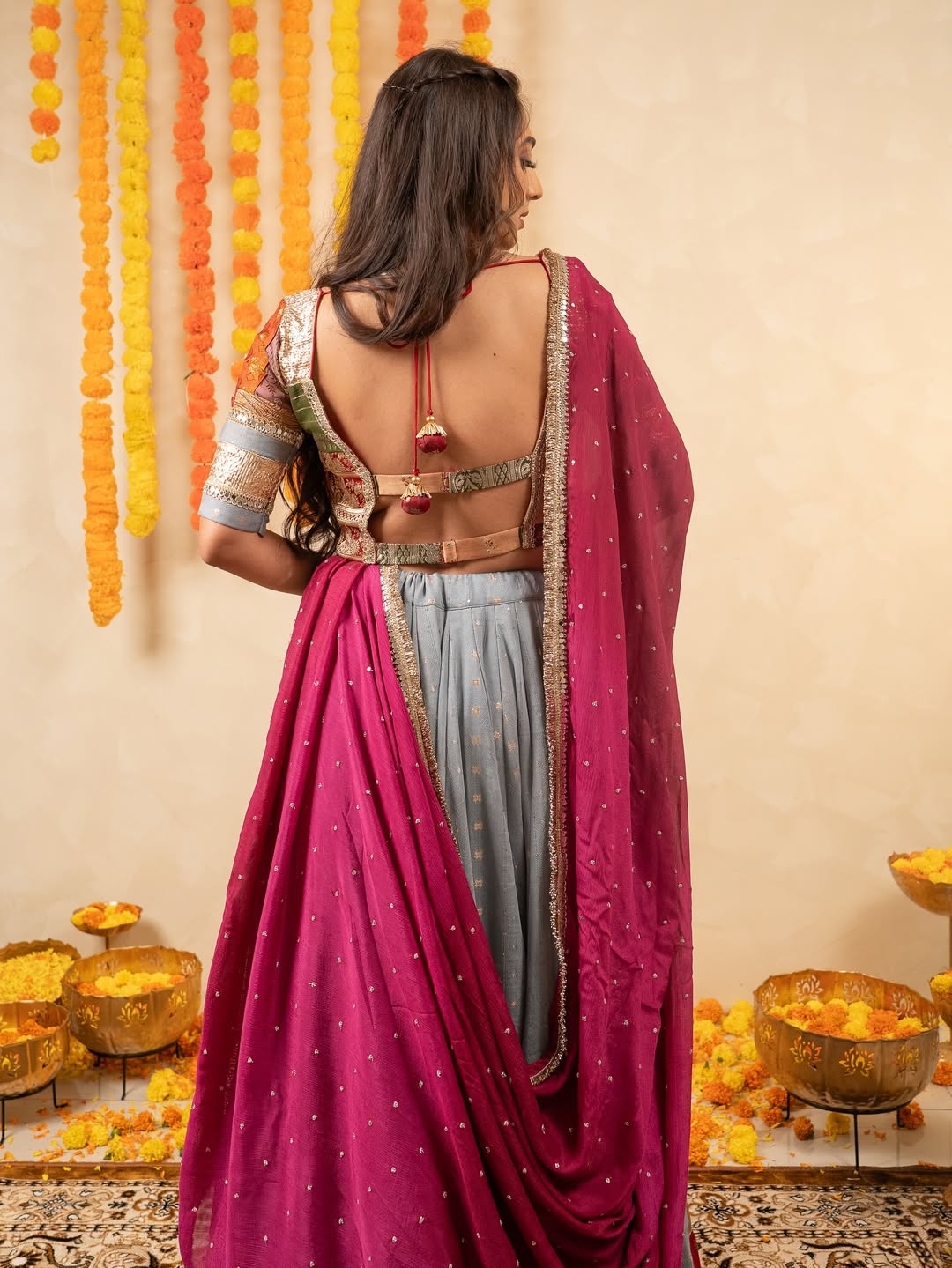 Kavya Grey Celebration Multicolor Border Lehenga choli