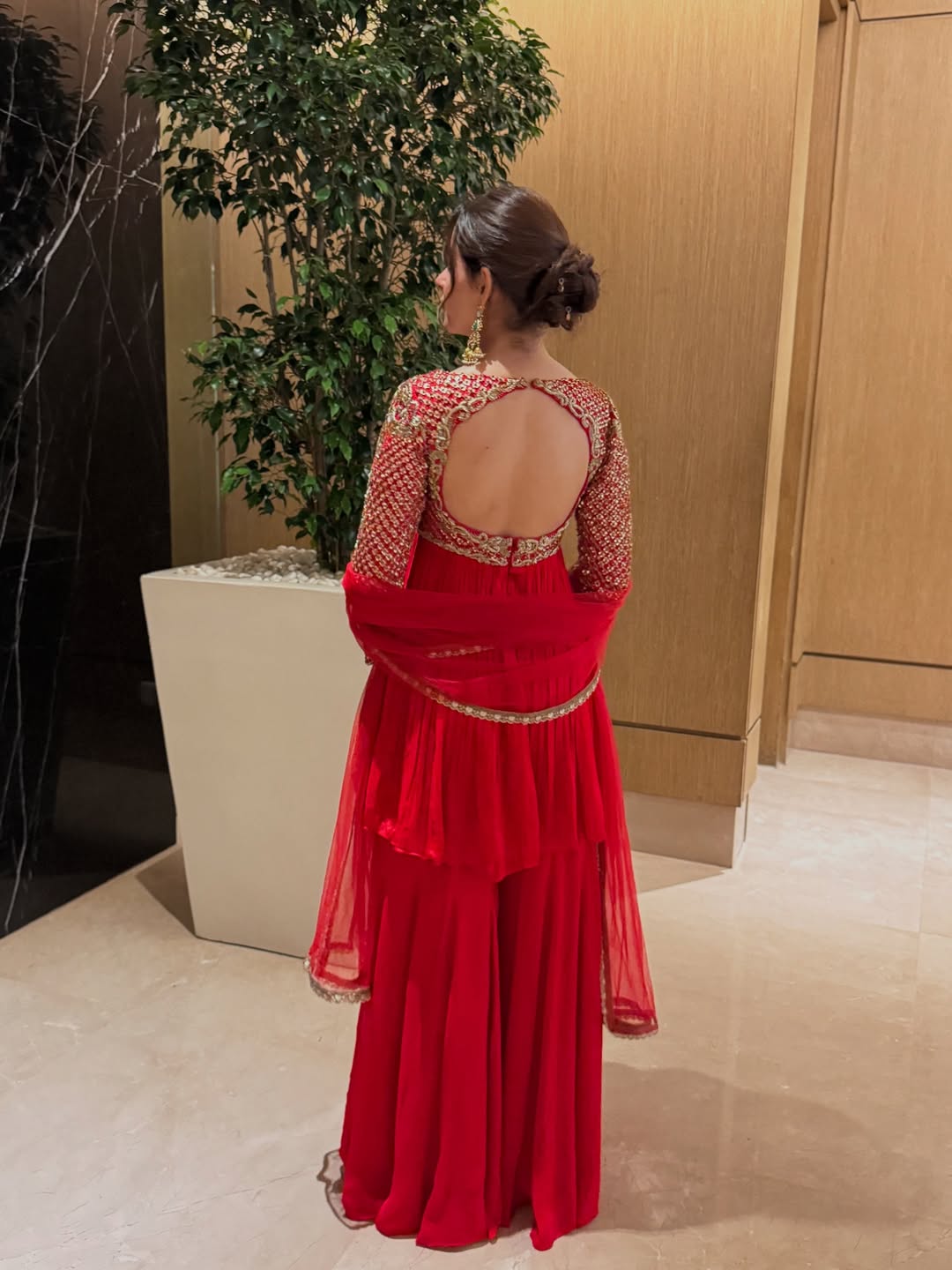 Aarvi Red Georgette Sharara Suit with Zari & Sequin Embroidery