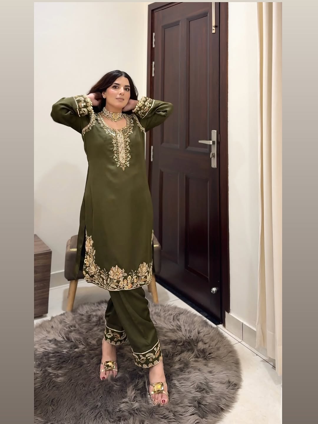 Aanya Olive Royale Embroidered Sharara Suit