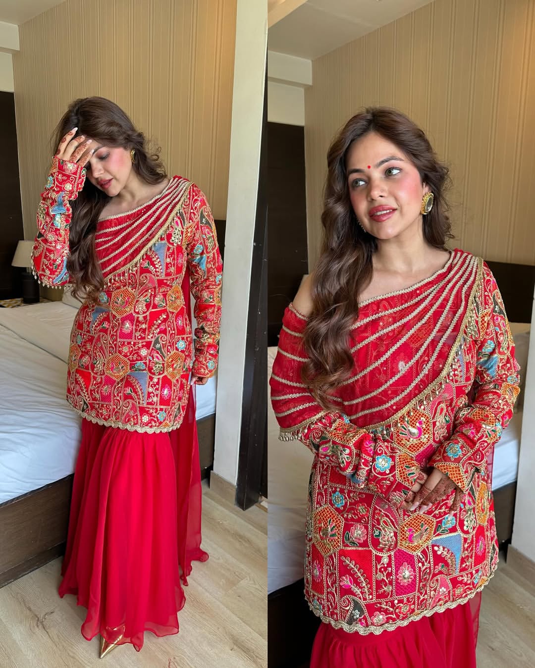 Royal Red Multicolor Embroidered Georgette Sharara Set