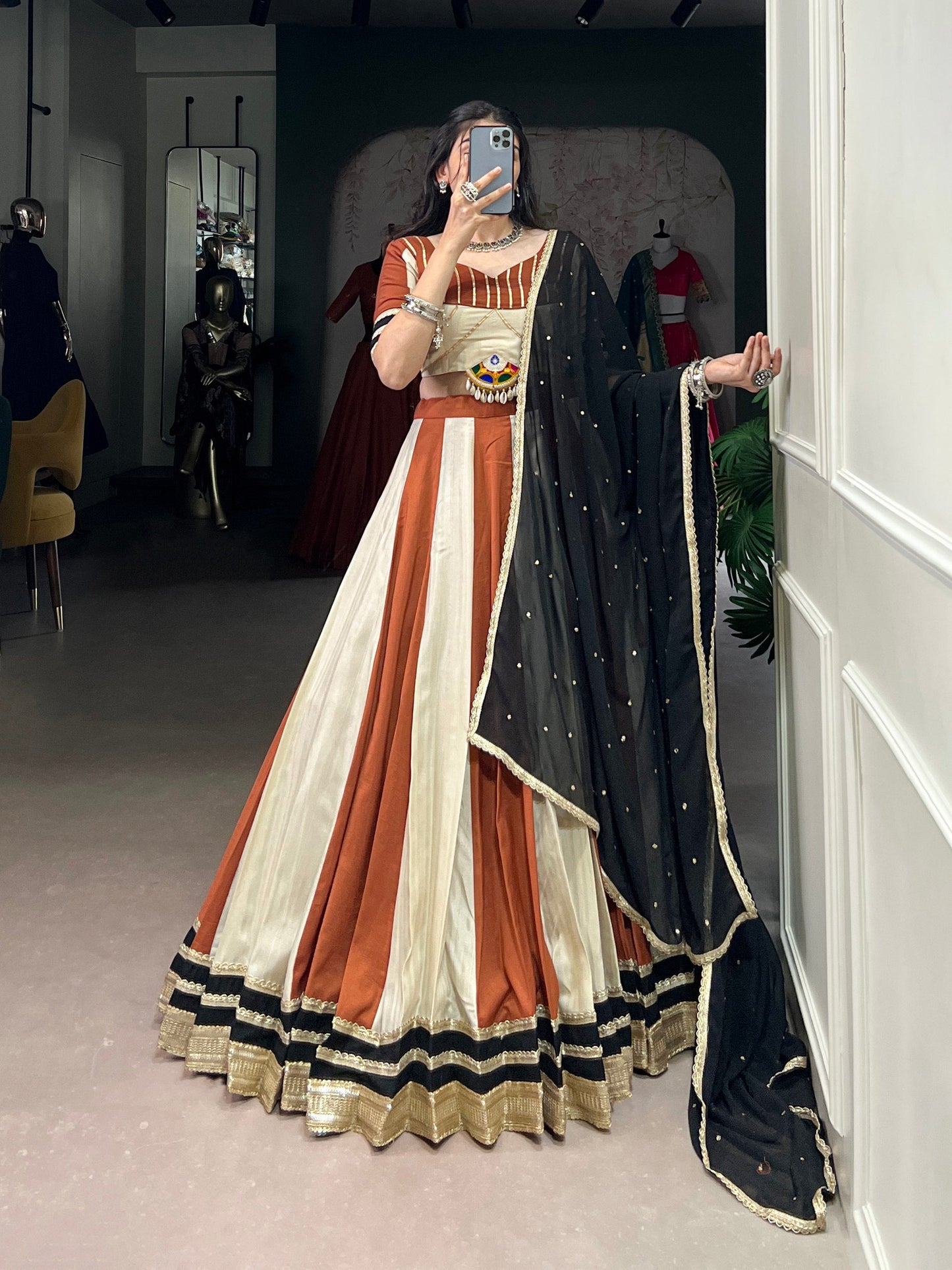 Vintage Rust Panelled Modern Royalty Lehenga