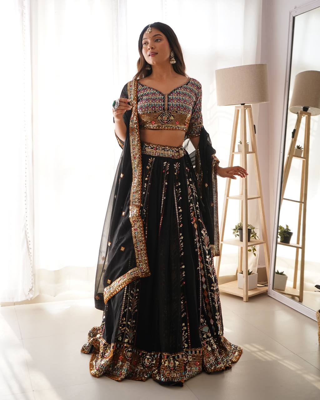 Black Elegance Reimagined Embroidered Lehenga