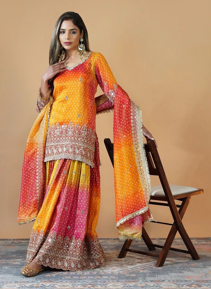 Sitara Saaz Shimmering Bandhani Sharara Suit
