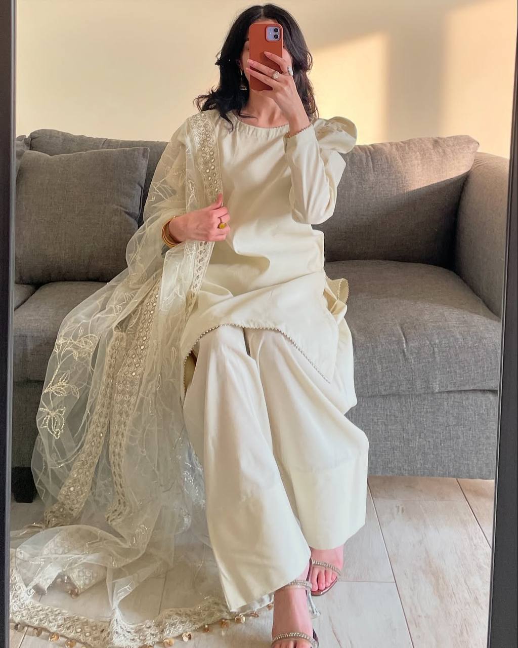 A Radiant Traditional Ensemble Festive Glamour Top With Farshi Salwar