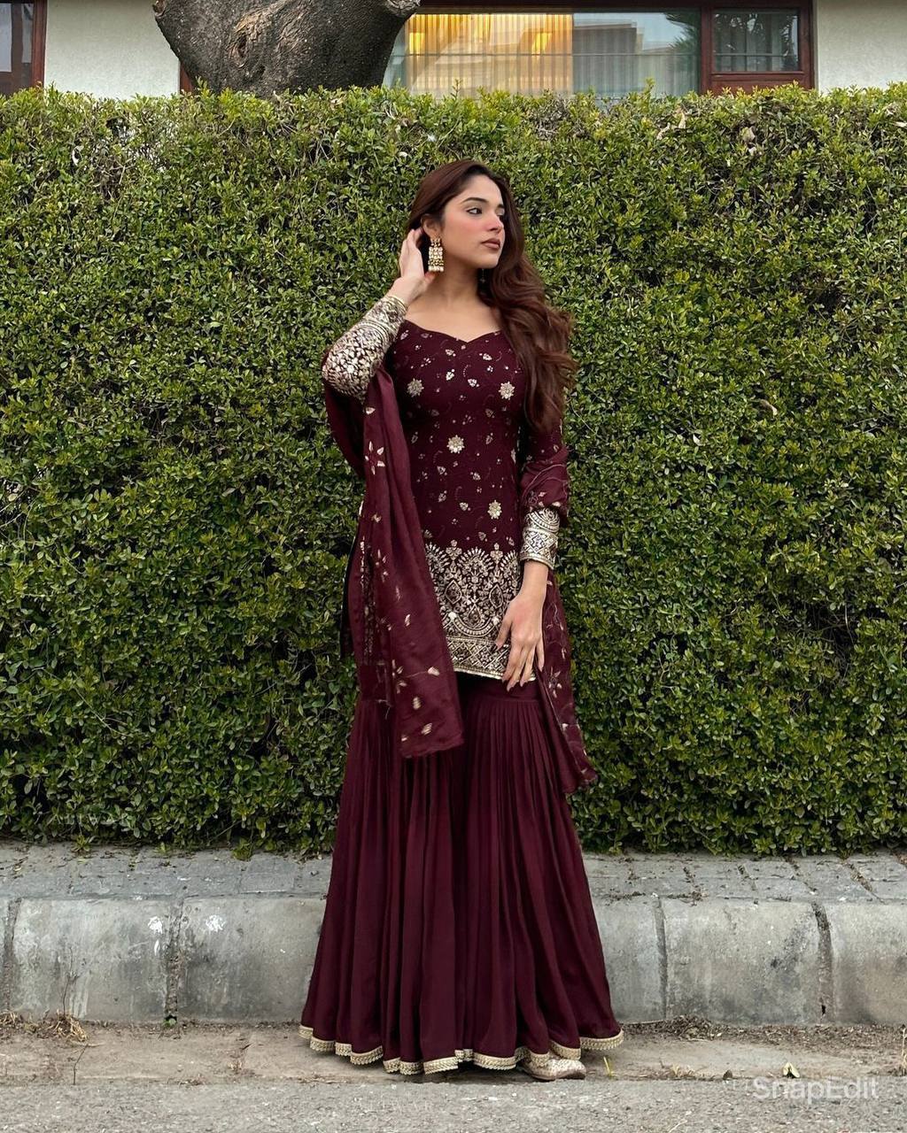 Mirzaa Brown Designer Party Wear Sharara
