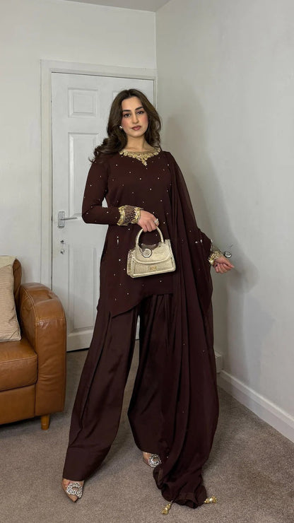 Raha Luxury 3 Piece Heavy Designer Party Wear Look Farshi Shalwar