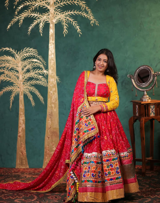 Traditional Gujarati Bandhani Lehenga with Dupatta
