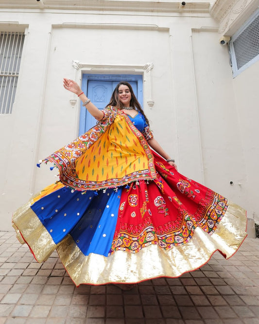 Kavya Garba Glow Multicolor Mirror Work Navratri Lehenga Set