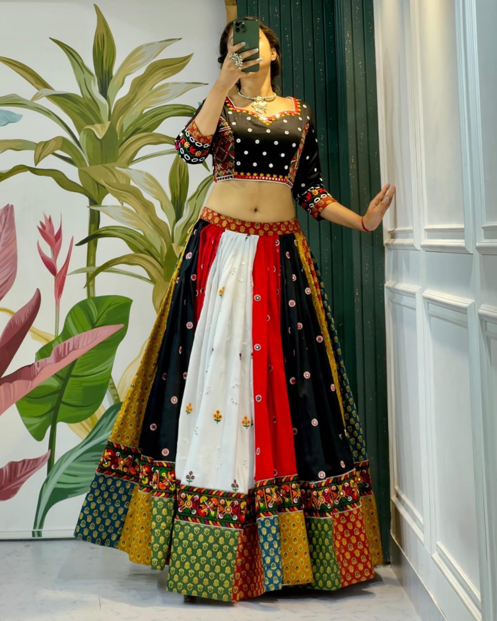 Raangdhara Multicolor Traditional Patchwork Navratri Lehenga Choli