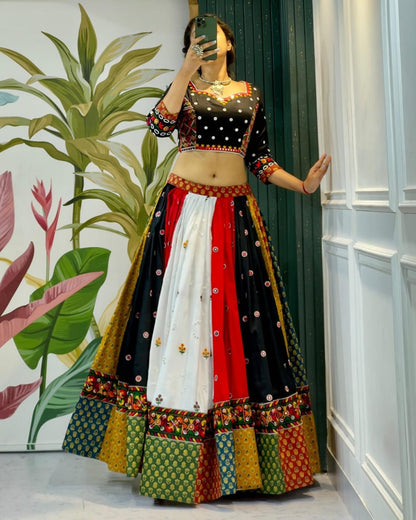 Raangdhara Multicolor Traditional Patchwork Navratri Lehenga Choli