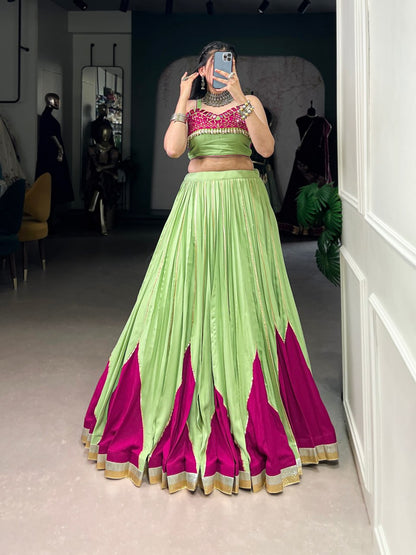 Kiara's Parrot Green & Rani Pink Mirror Magic  Lehenga Choli