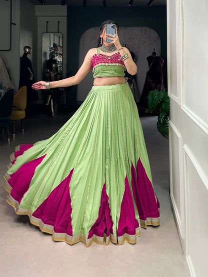 Kiara's Parrot Green & Rani Pink Mirror Magic  Lehenga Choli