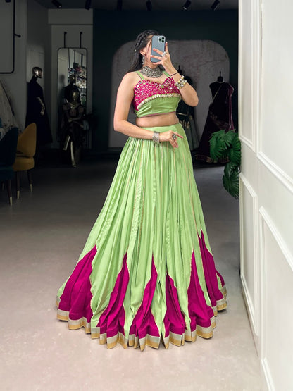 Kiara's Parrot Green & Rani Pink Mirror Magic  Lehenga Choli