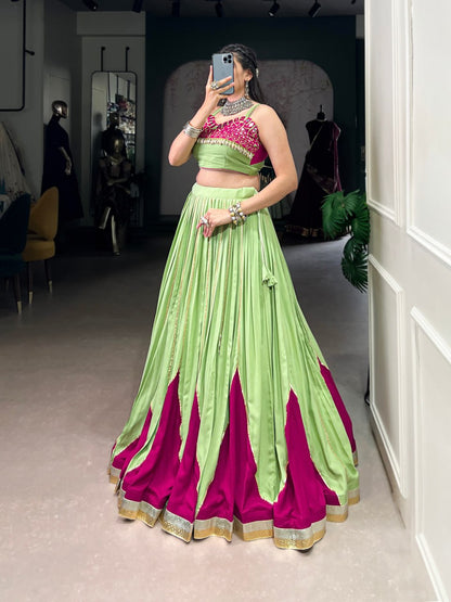 Kiara's Parrot Green & Rani Pink Mirror Magic  Lehenga Choli