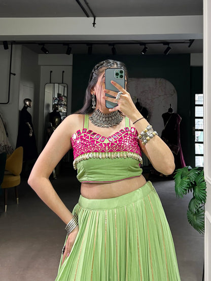 Kiara's Parrot Green & Rani Pink Mirror Magic  Lehenga Choli