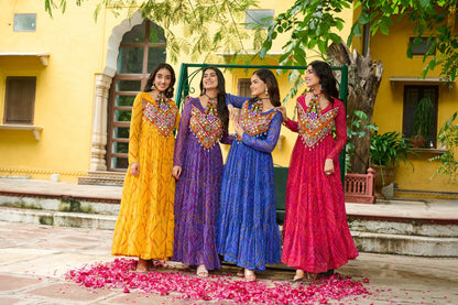 Navrang Bandhej Anarkali Gown with Kutchi Mirror Work