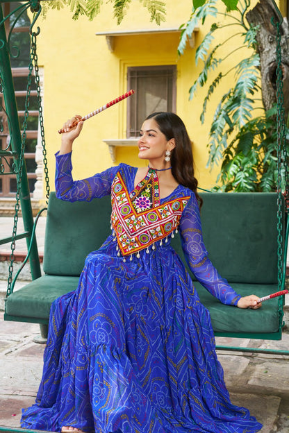 Navrang Bandhej Anarkali Gown with Kutchi Mirror Work