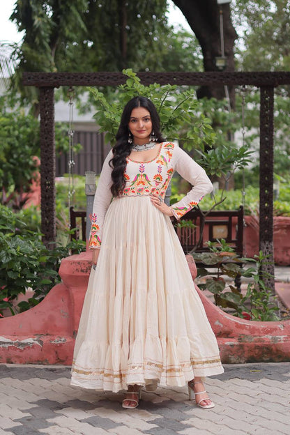 Dhaara Ivory Blossom Mirror Embroidered Anarkali Gown