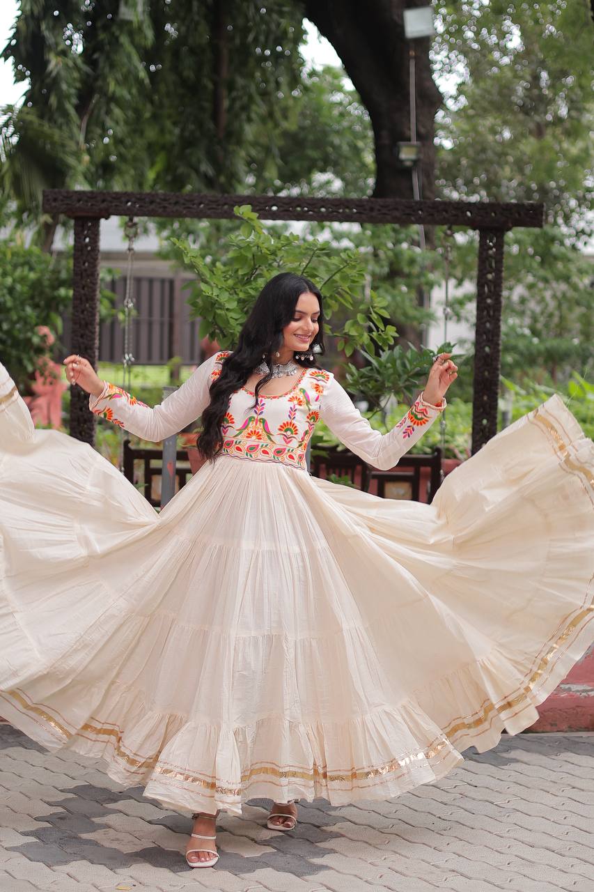 Dhaara Ivory Blossom Mirror Embroidered Anarkali Gown