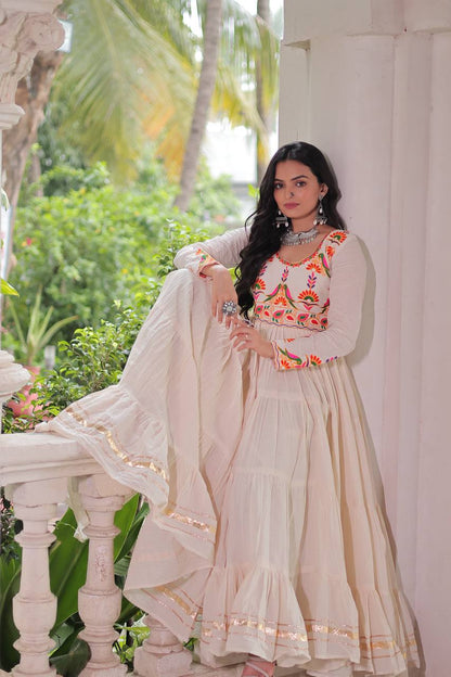 Dhaara Ivory Blossom Mirror Embroidered Anarkali Gown