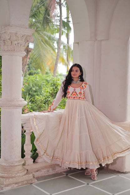 Dhaara Ivory Blossom Mirror Embroidered Anarkali Gown