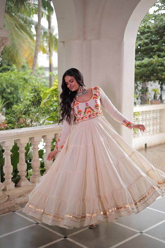 Dhaara Ivory Blossom Mirror Embroidered Anarkali Gown