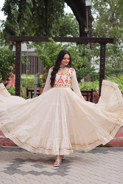 Dhaara Ivory Blossom Mirror Embroidered Anarkali Gown