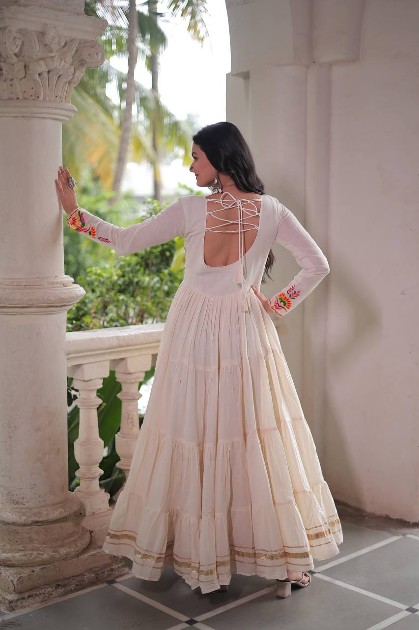 Dhaara Ivory Blossom Mirror Embroidered Anarkali Gown