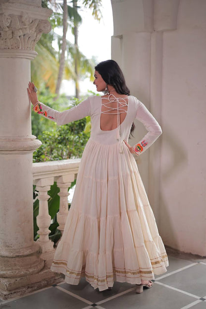 Dhaara Ivory Blossom Mirror Embroidered Anarkali Gown