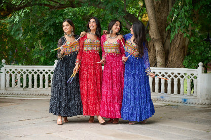 Navrang Fusion Bandhani Mirror Work Garba Gown