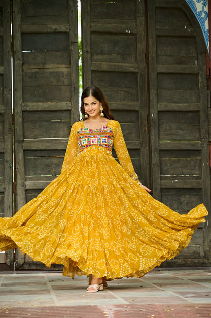 Navrang Fusion Bandhani Mirror Work Garba Gown