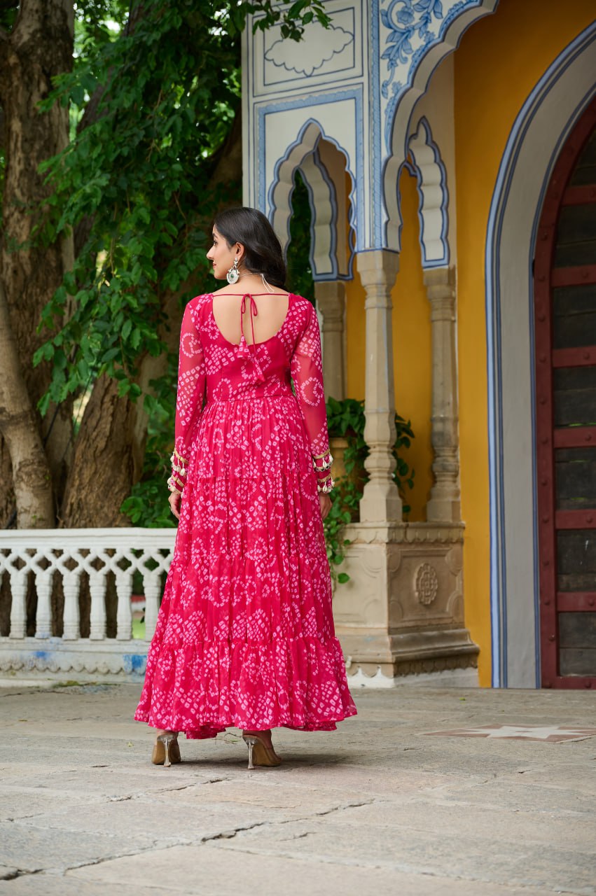 Navrang Fusion Bandhani Mirror Work Garba Gown