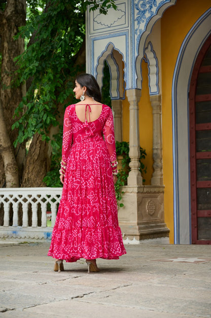 Navrang Fusion Bandhani Mirror Work Garba Gown