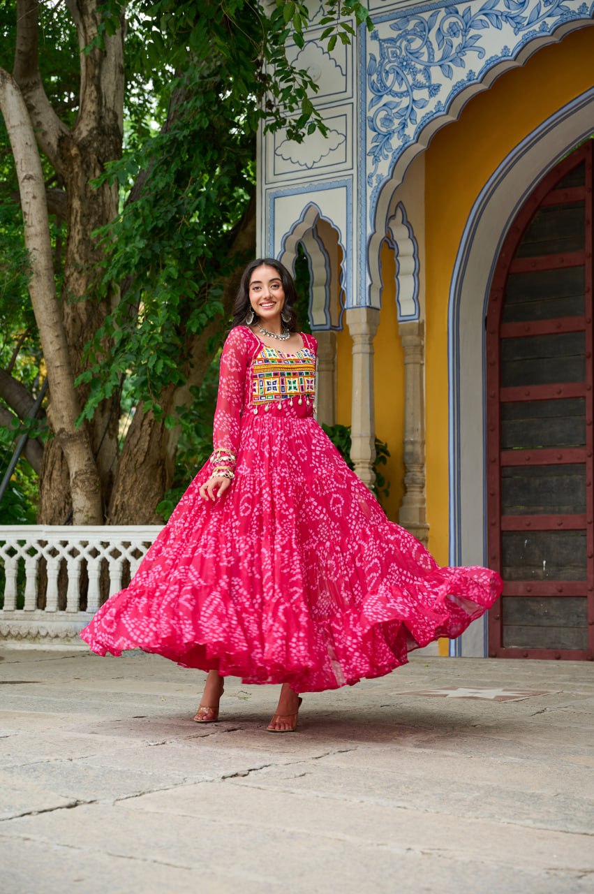 Navrang Fusion Bandhani Mirror Work Garba Gown