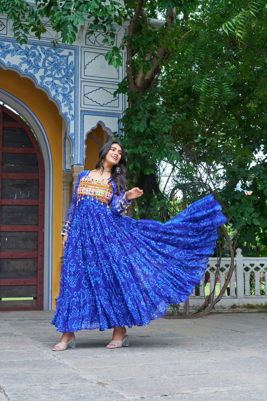 Navrang Fusion Bandhani Mirror Work Garba Gown