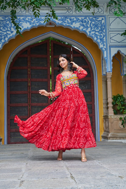 Navrang Fusion Bandhani Mirror Work Garba Gown