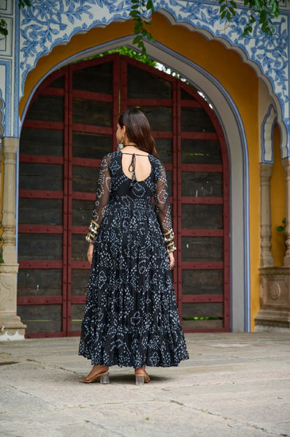 Navrang Fusion Bandhani Mirror Work Garba Gown