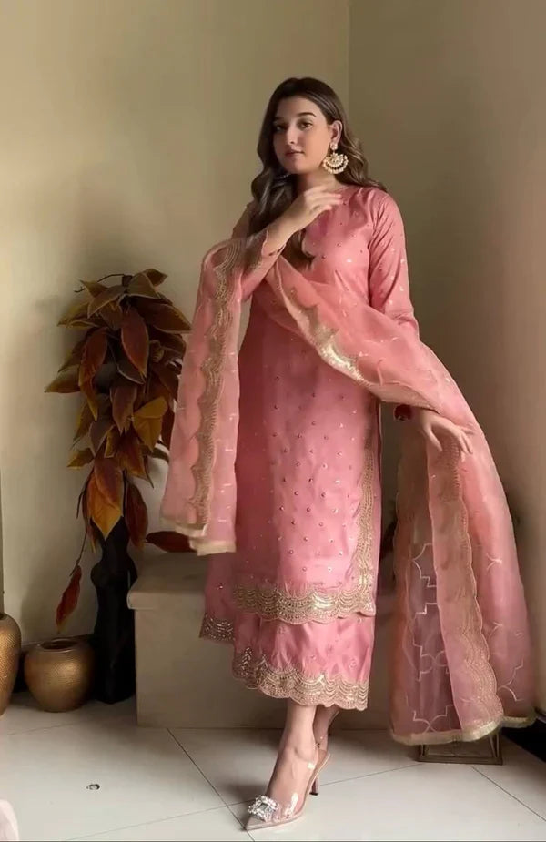 Sanaya Most Beautiful Blush Bloom Handcrafted Suit Set