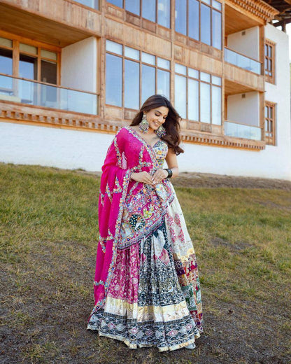 Royal Mirror Embroidered Multicolor Lehenga Set