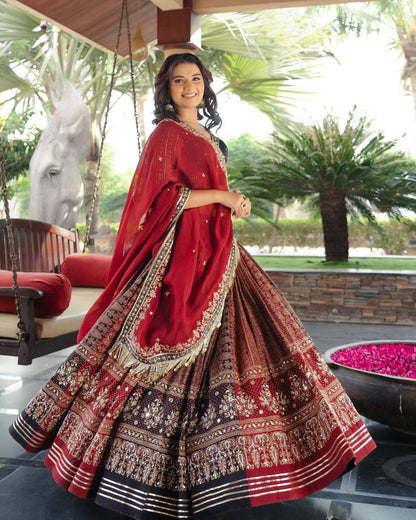 Red Color Fancy Digital Print Work With Real Mirror Work Lehenga choli