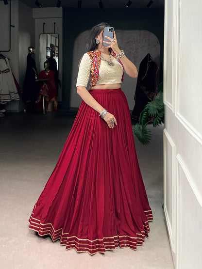Maroon Royal Grace Mirror Work Navratri Lehenga Choli Set