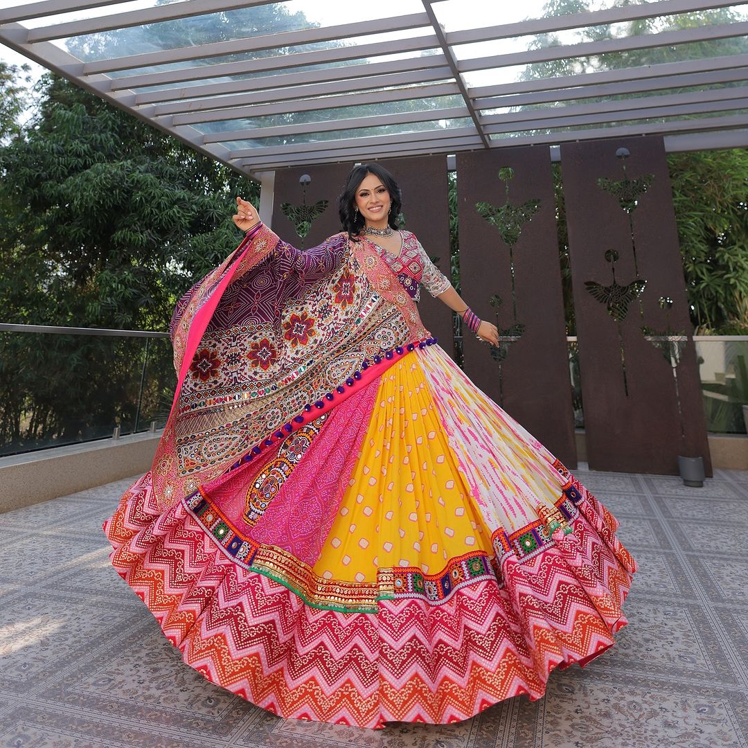 Navratri night classy is by wearing this Multicolor Lehenga With Real Mirror Work