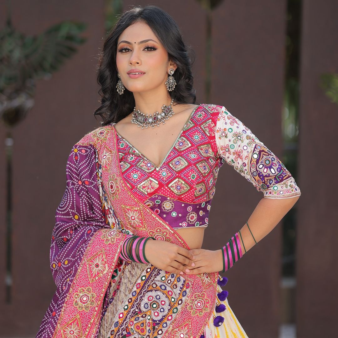 Navratri night classy is by wearing this Multicolor Lehenga With Real Mirror Work
