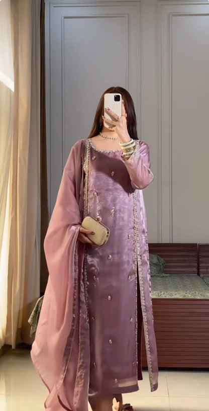 Gulnaar Designer Party Wear Look Pur jimmy choo Silk Top Plazzo & Dupatta Set