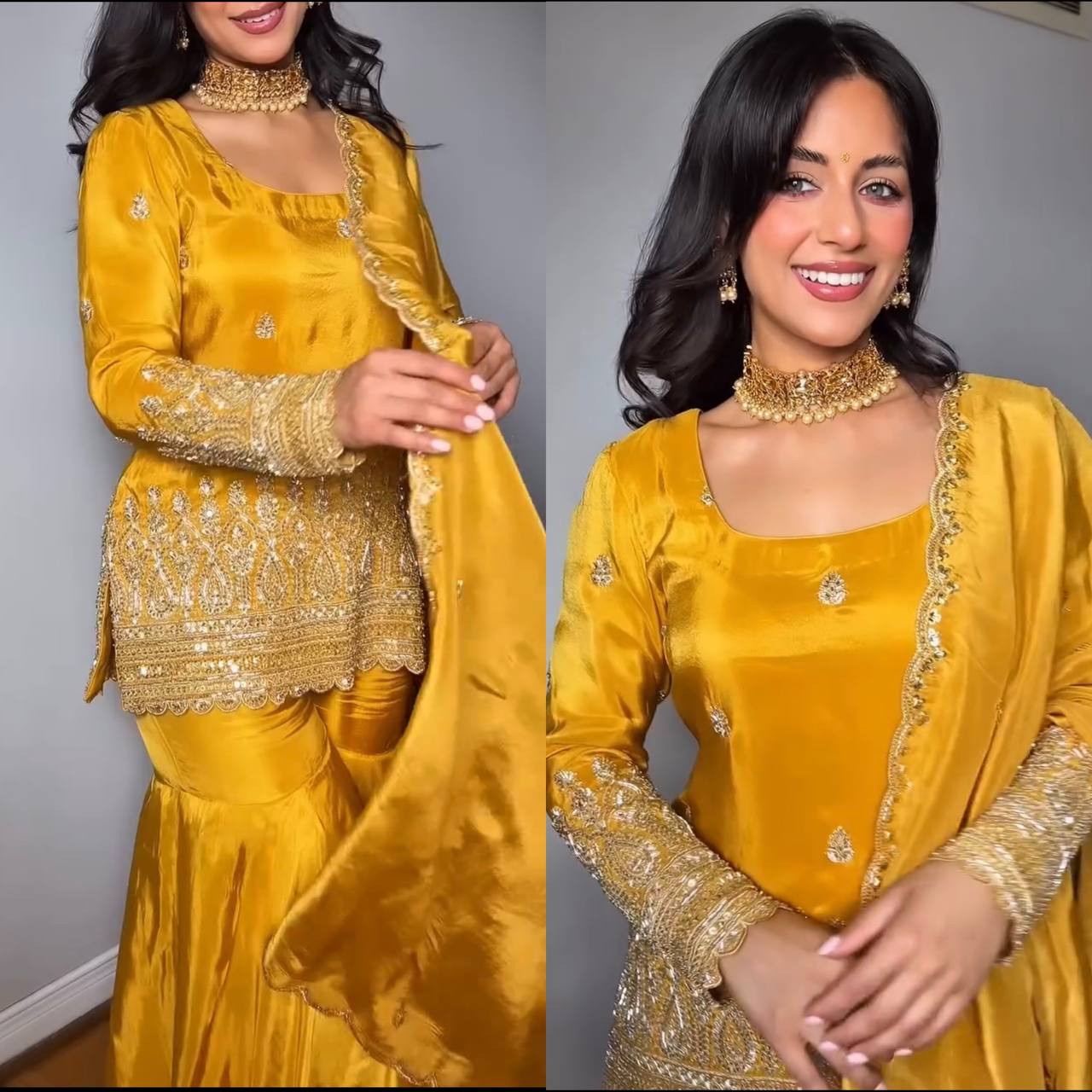 Sunehri Sitara Luxe Yellow Thread and Sequin Work Suit Set