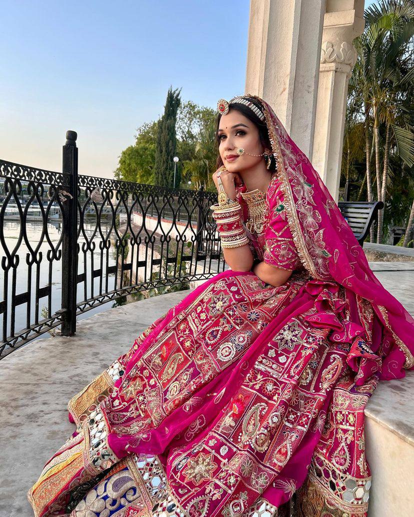 PINK COLOR HEAVY MUSLIN COTTON WITH REAL MIRROR WORK LEHENGA CHOLI